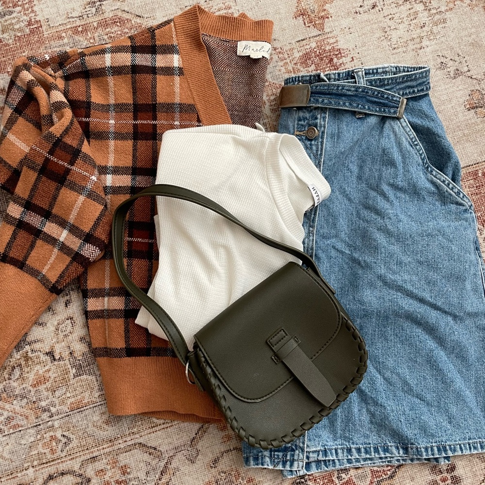 Marled cropped plaid cardigan